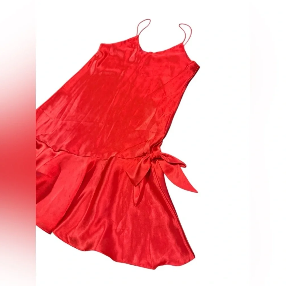 BEAUTIFUL Vintage LIZ Red Bow Mini Slip Dress Size Medium. - Picture 3 of 7